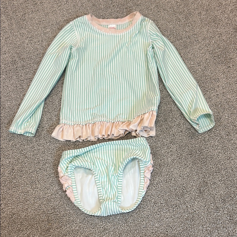 RuffleButts Mint Green & Blush Pink Ruffle Swim Bottoms
